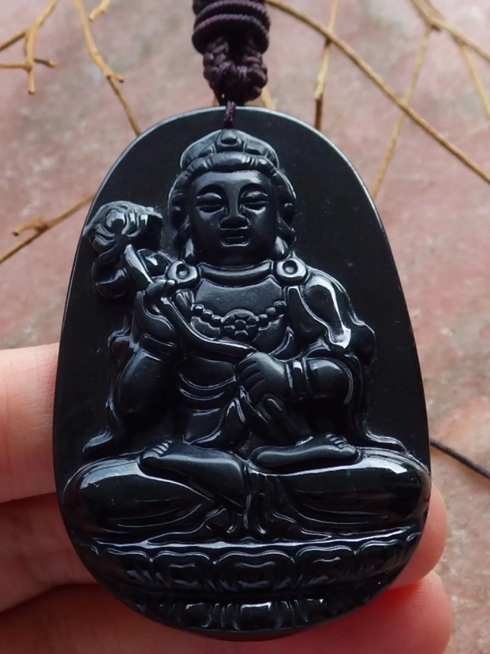 Certified Black Dark Green Burma Jade jadeite Guanyin Kwan Yin Pendant Necklace